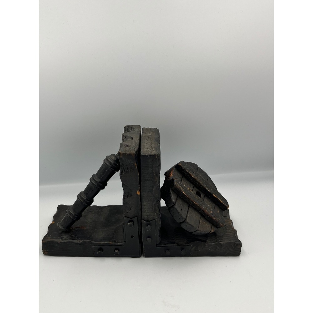 Vintage Cannon Wheel Wooden‎ Bookends Rustic Nautical Maritime Decor